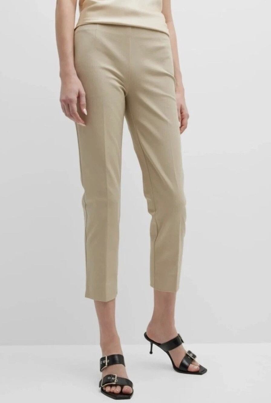Lafayette 148 New York Bleecker Crop Leg Pants Career Trousers Khaki Tan Size 12